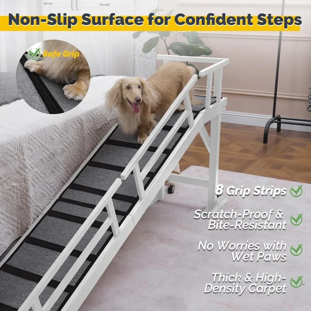Dog Ramp for Bed or Couch, Wooden Pet Ramp with 20° Gentle Slope
